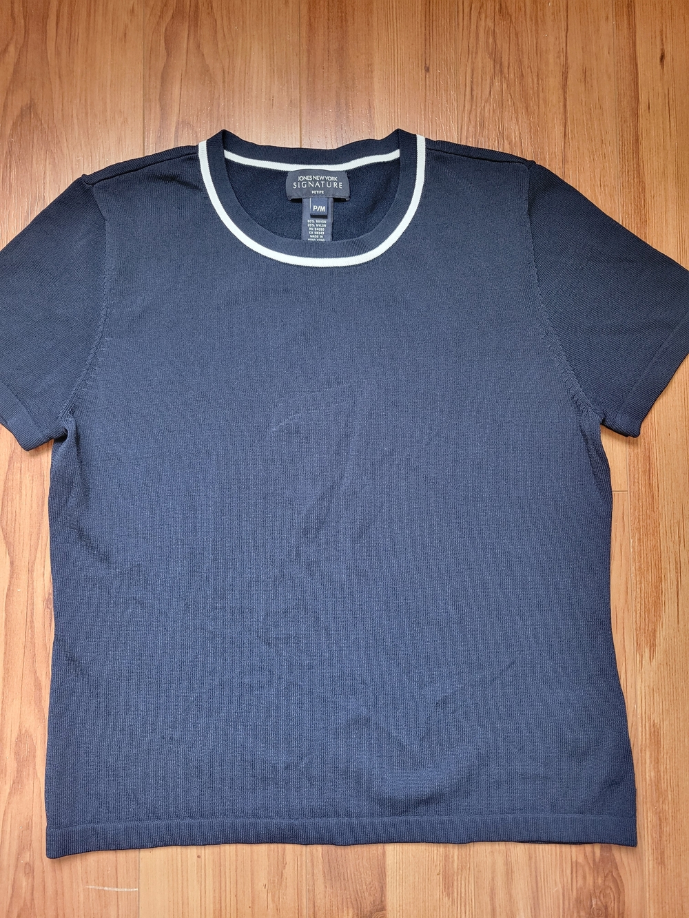Jones New York Navy Tee with White Neck Trim